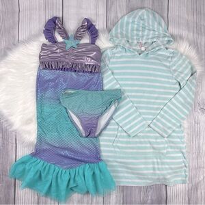 Disney Size 7-8 Little Mermaid Swimsuit Bikini Set, So Coverup